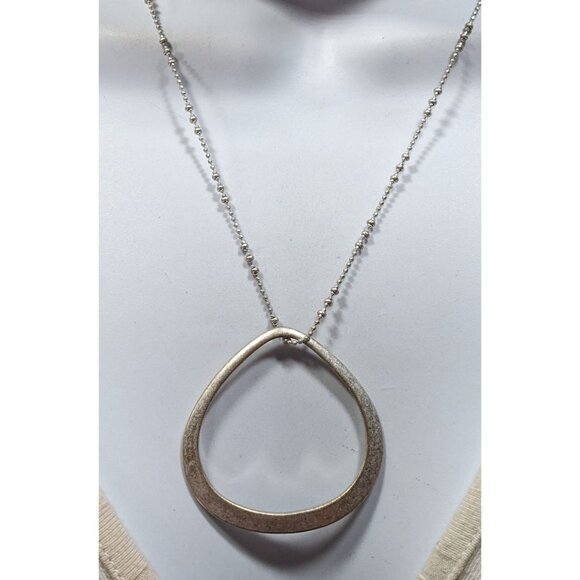 Kenneth Cole Open Teardrop Brushed Silver Tone Pendant Necklace - Picture 4 of 6